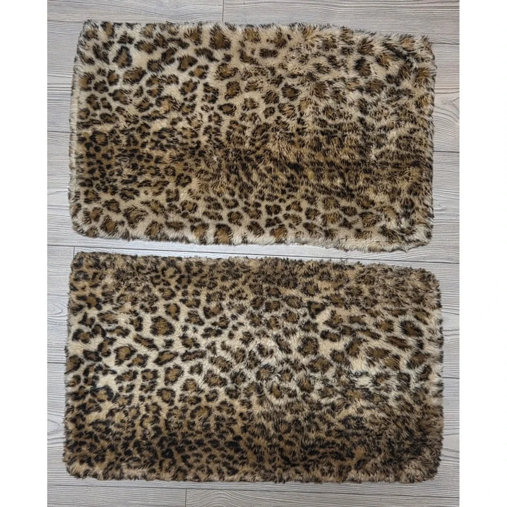 Pier 1 Imports Faux Fur Leopard Print Pillow Case Shams Set of 2 Animal 24